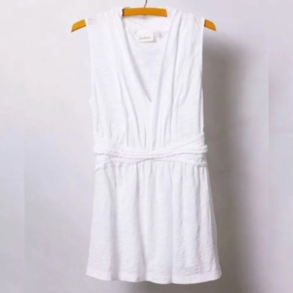 Anthropologie Deletta White Braided V-Neck Tee XS